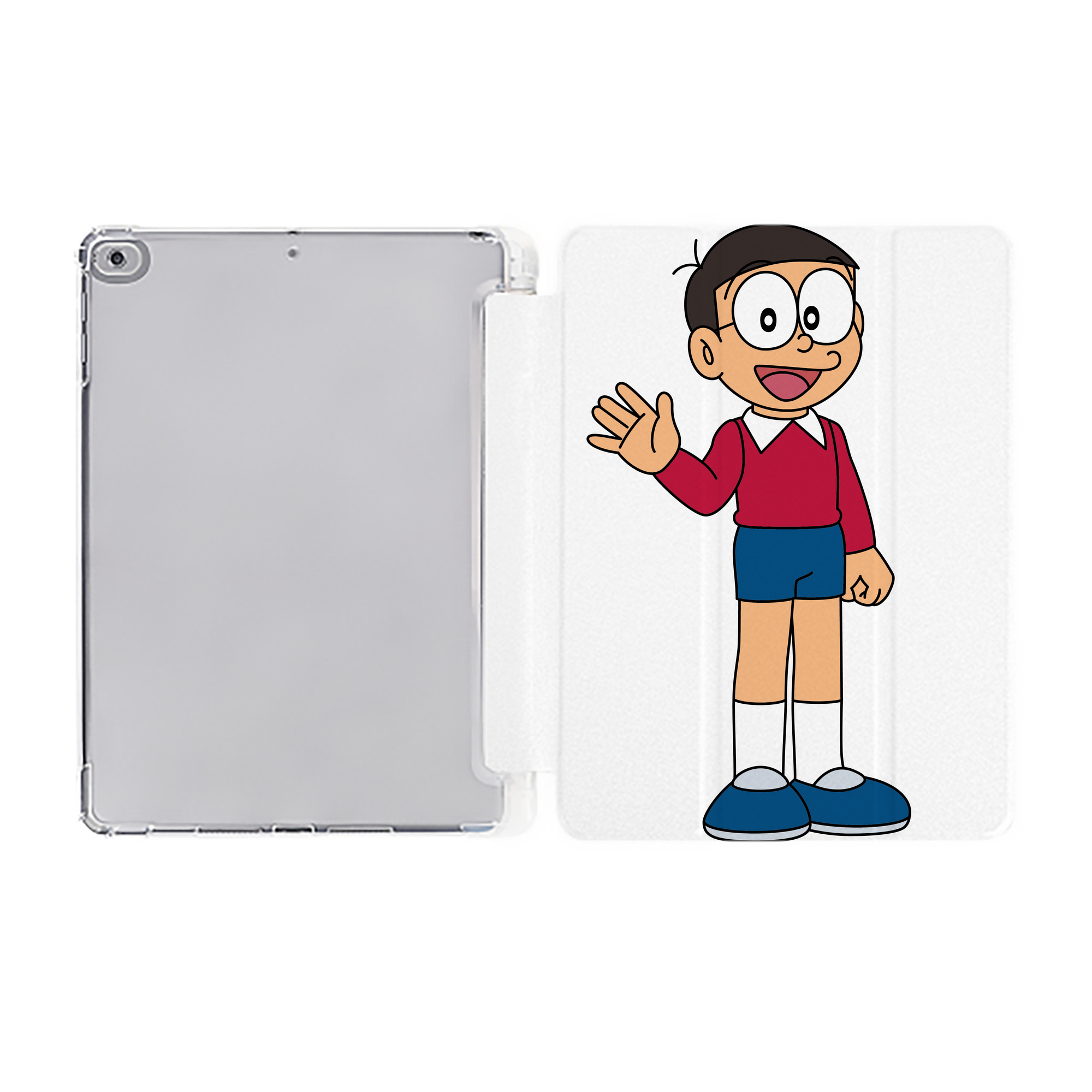 （画像用） ドラえもん 野比 のび太 Doraemon Nobita Nobi IPad ケース ペン収納付き 三つ折りスタンド PUレザー×シリコン 対応機種9.5/10.5/10.9インチ